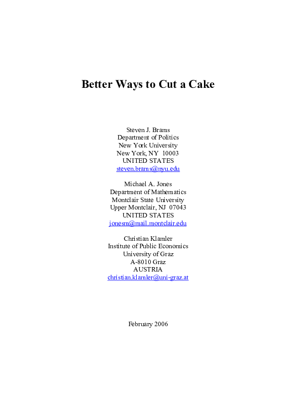  PDF Better Ways To Cut A Cake Steven Brams Academia edu