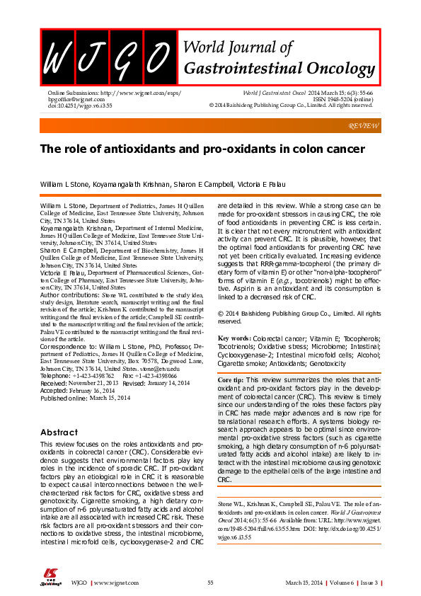 (PDF) The role of antioxidants and prooxidants in colon cancer
