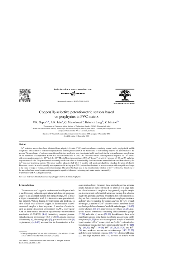 (PDF) Copper(II)-selective potentiometric sensors based on porphyrins ...