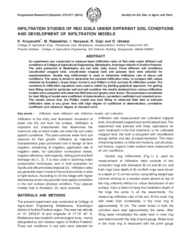 (PDF) Infiltration studies of red soils under different soil conditions ...