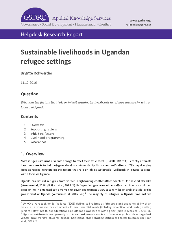 (PDF) Sustainable livelihoods in Ugandan refugee settings