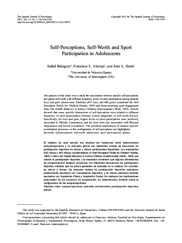 (PDF) Self-perceptions, self-worth and sport participation in adolescents