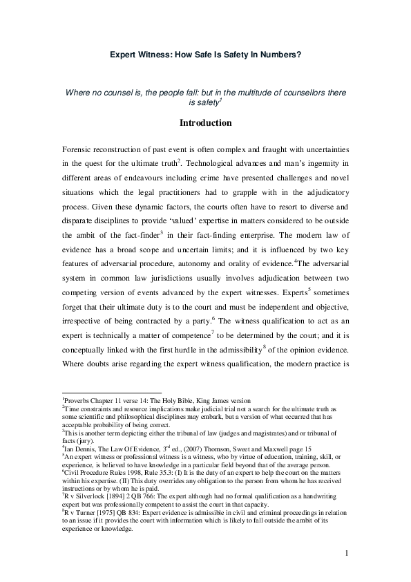 (PDF) Expert Witness How Safe Is Safety in Numbers? Anayo Unachukwu