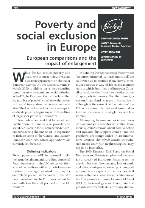 (PDF) Poverty and social exclusion in Europe: European comparisons and ...
