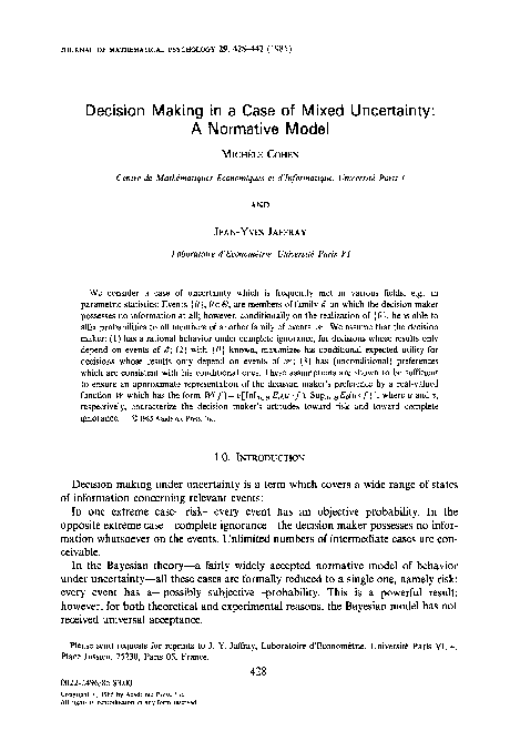 (PDF) Decision making in a case of mixed uncertainty: A normative model