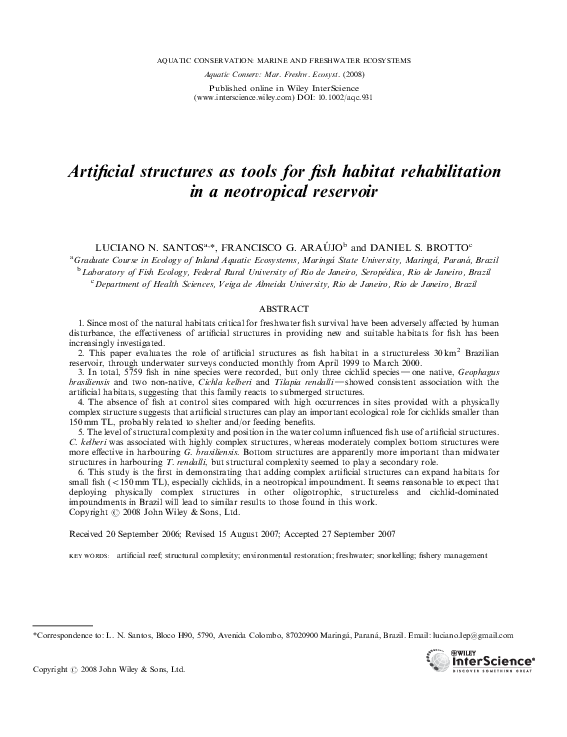 (PDF) Artificial structures as tools for fish habitat rehabilitation in