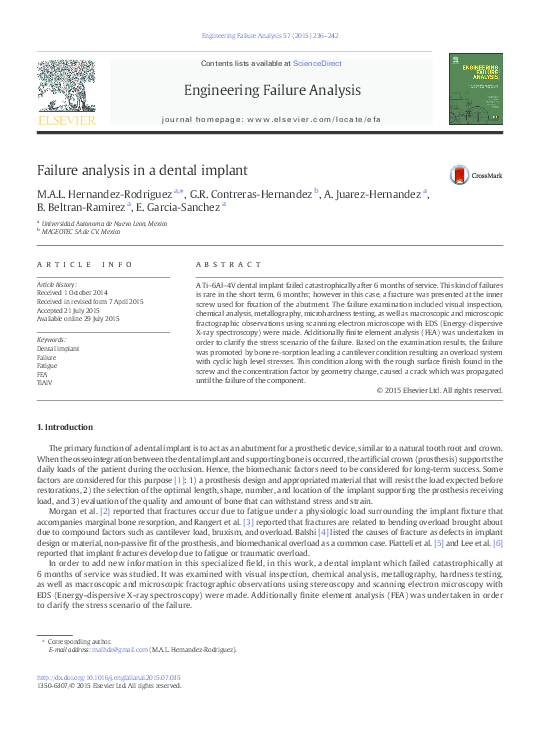 (PDF) Failure analysis in a dental implant