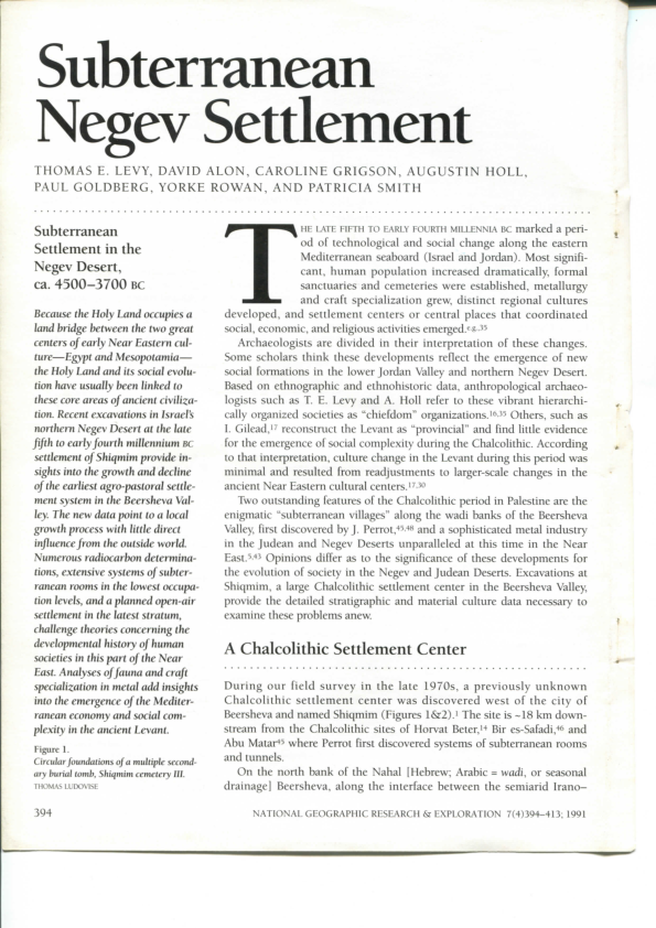 (PDF) Subterranean Negev Settlement Subterranean Settlement in the ...