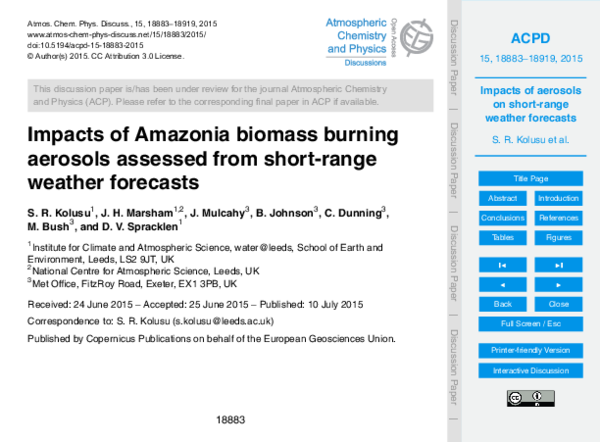 (PDF) Impacts of Amazonia biomass burning aerosols assessed from short ...