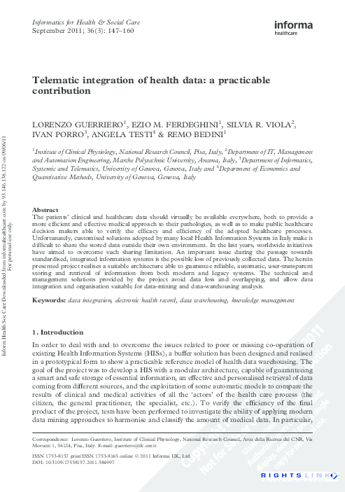 (PDF) Telematic integration of health data: a practicable contribution