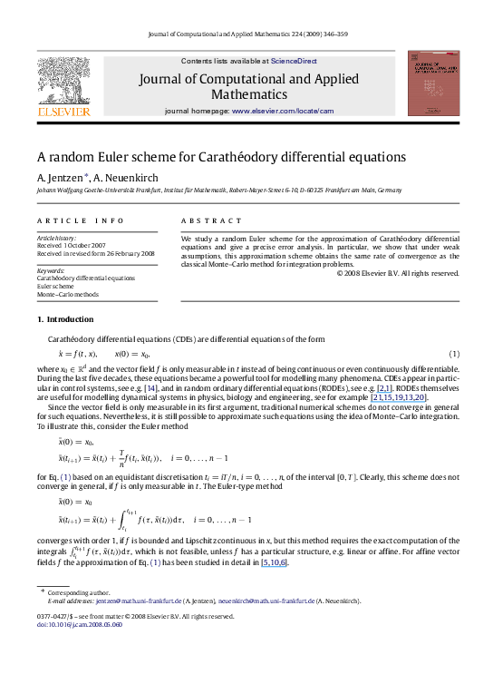 (PDF) A random Euler scheme for Carathéodory differential equations