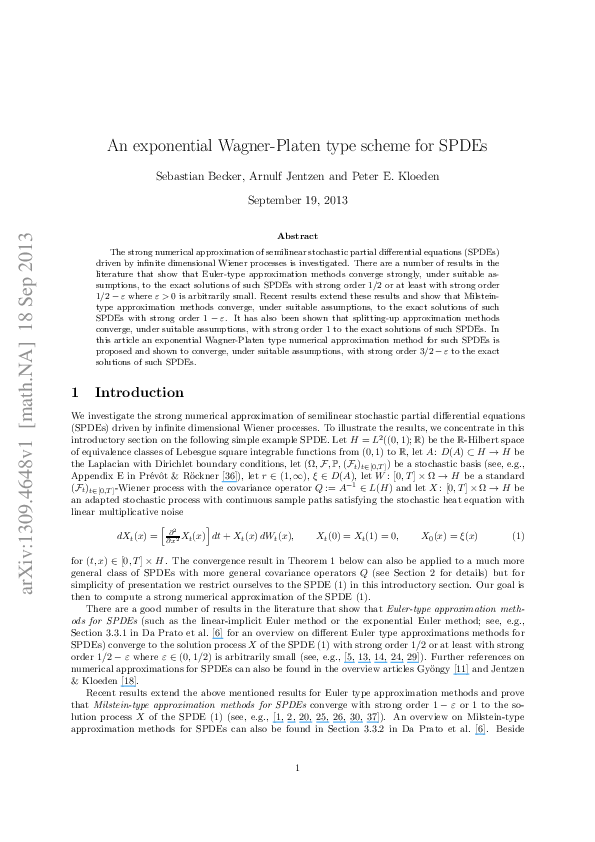 (PDF) An Exponential Wagner--Platen Type Scheme for SPDEs
