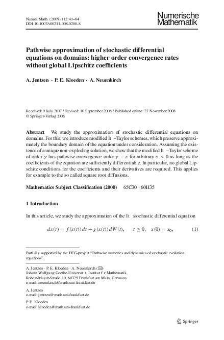 (PDF) Pathwise approximation of stochastic differential equations on ...