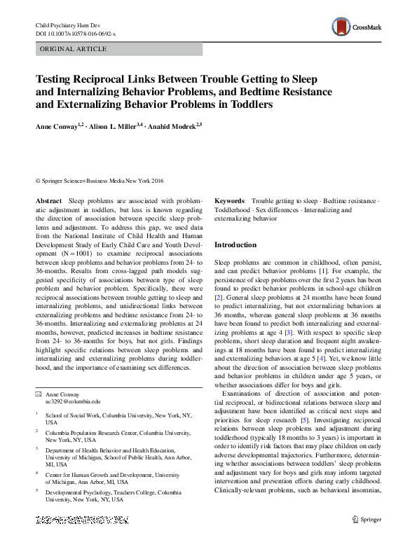 (PDF) Testing Reciprocal Links Between Trouble Getting to Sleep and ...