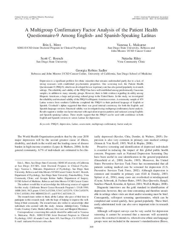 (PDF) A multigroup confirmatory factor analysis of the Patient Health