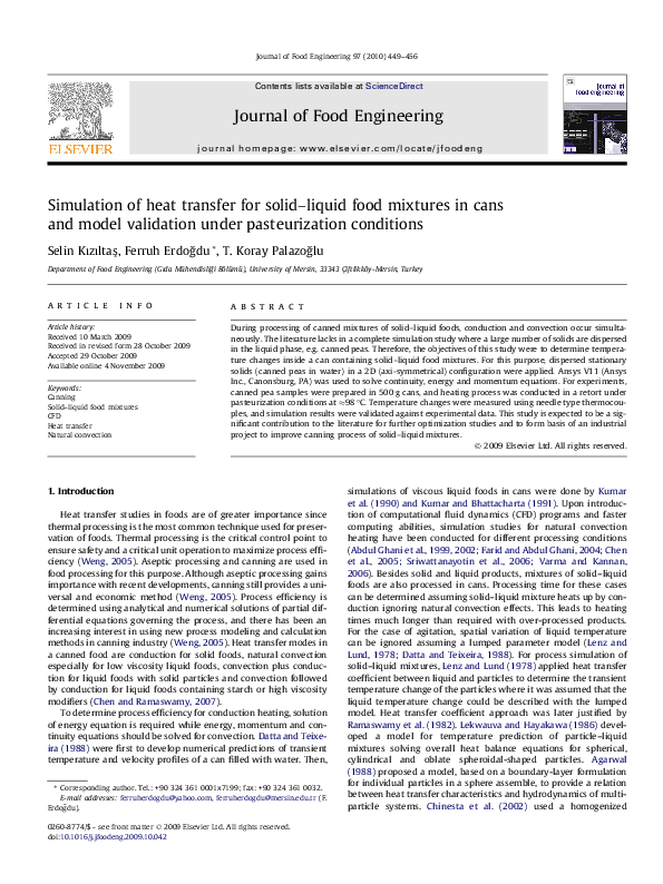 (PDF) Simulation of heat transfer for solidliquid food mixtures in