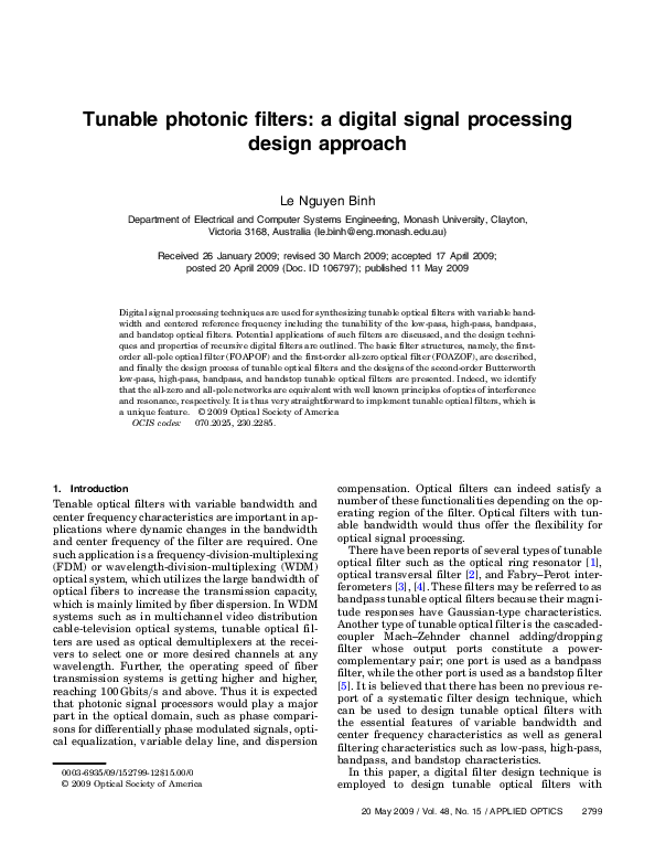(PDF) Tunable photonic filters: a digital signal processing design approach