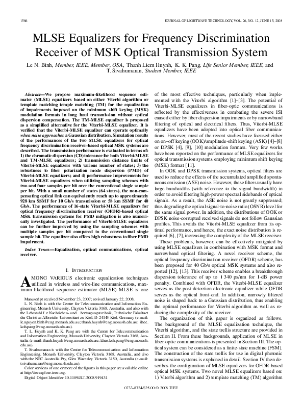 (PDF) MLSE Equalizers for Frequency Discrimination Receiver of MSK ...