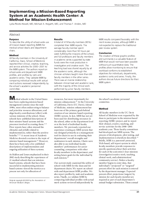 (PDF) Implementing a mission-based reporting system at an academic ...