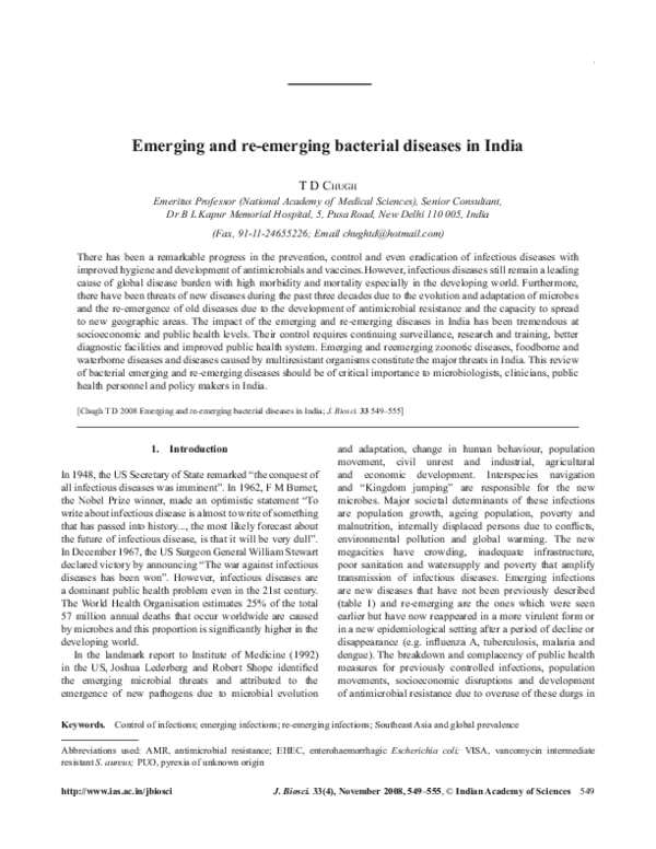 (PDF) Emerging and re-emerging bacterial diseases in India