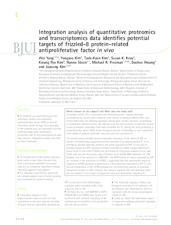 (PDF) Integration analysis of quantitative proteomics and ...