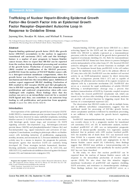 (PDF) Trafficking of Nuclear Heparin-Binding Epidermal Growth Factor ...