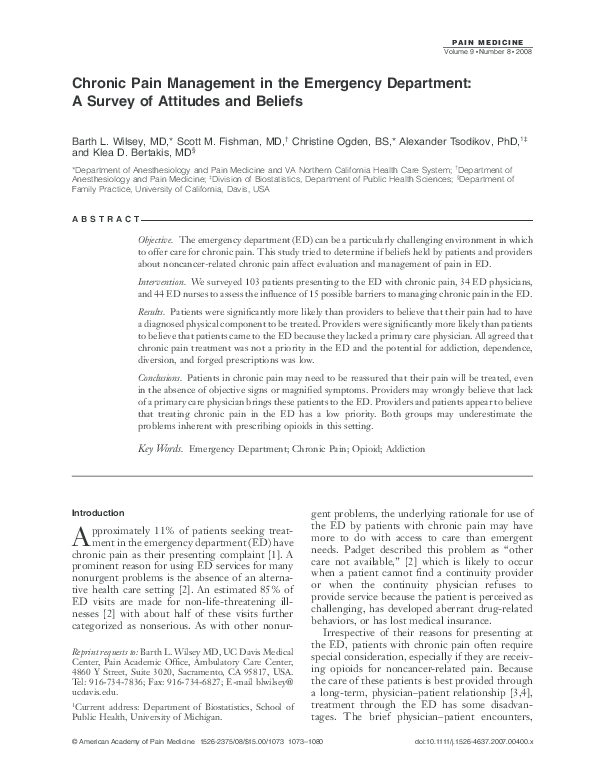 (PDF) Chronic Pain Management in the Emergency Department: A Survey of ...