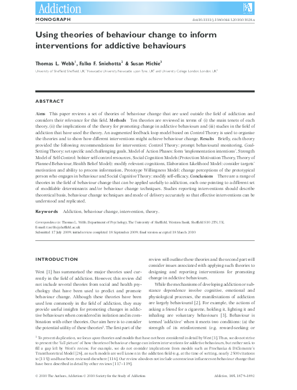 (PDF) Using theories of behaviour change to inform interventions for ...
