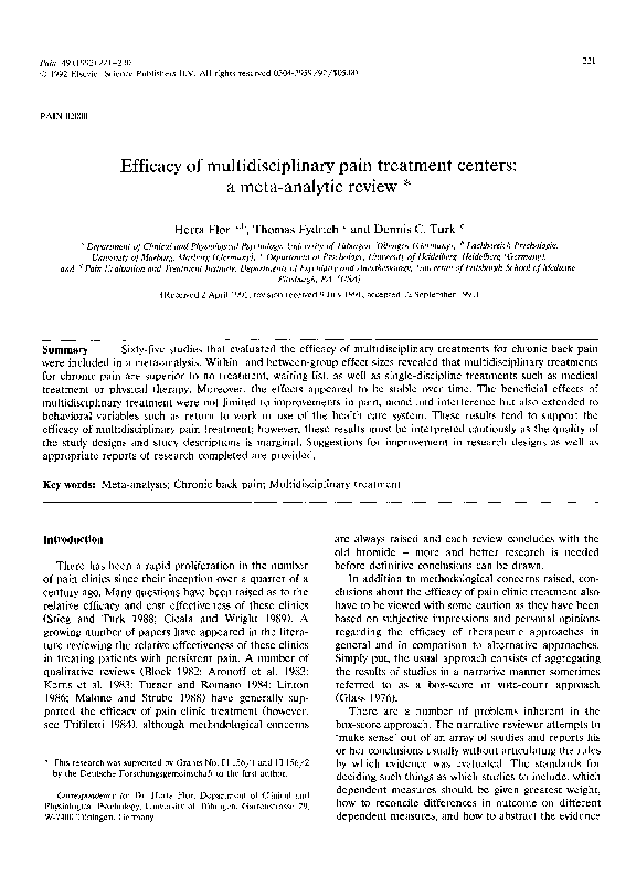 (PDF) Efficacy of multidisciplinary pain treatment centers: a meta ...
