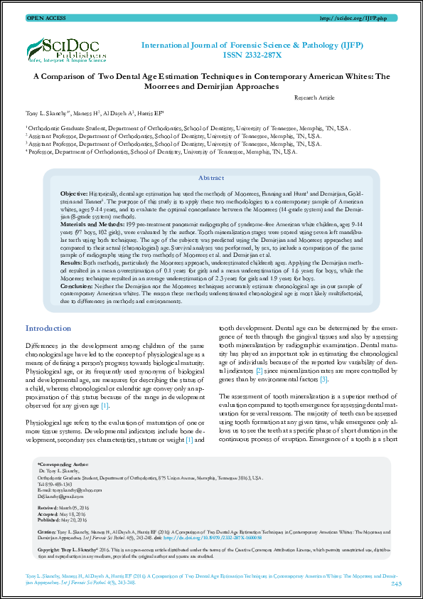 (PDF) A Comparison of Two Dental Age Estimation Techniques in ...