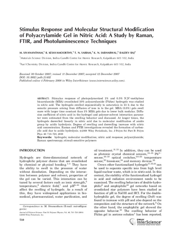 (PDF) Stimulus Response and Molecular Structural Modification of ...