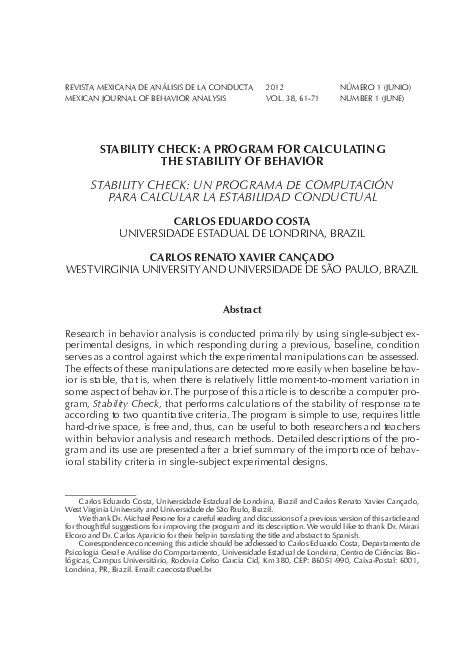 (PDF) Stability Check: A Program for Calculating the Stability of Behavior
