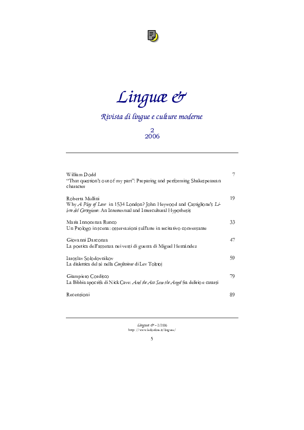 Why “A Play of Love" in 1534 London? John Heywood and Castiglione’s “Libro del Cortegiano”: An Intertextual and Intercultural Hypothesis