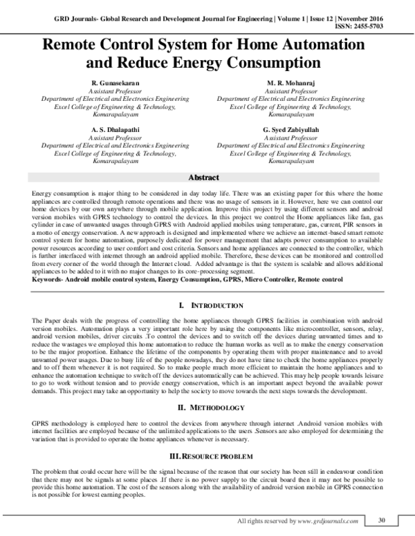 (PDF) Remote Control System for Home Automation and Reduce Energy