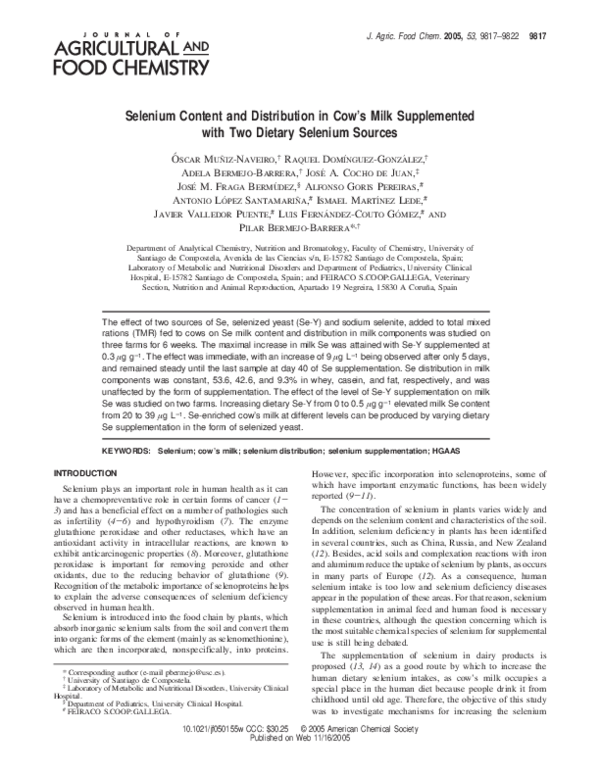 (PDF) Selenium Content and Distribution in Cow's Milk Supplemented with ...