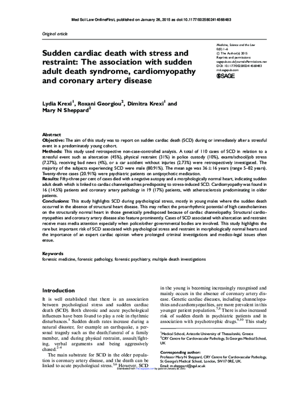 (PDF) Sudden cardiac death with stress and restraint The association