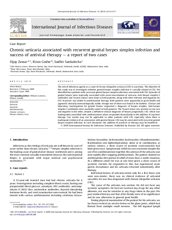 (PDF) Chronic urticaria associated with recurrent genital herpes ...