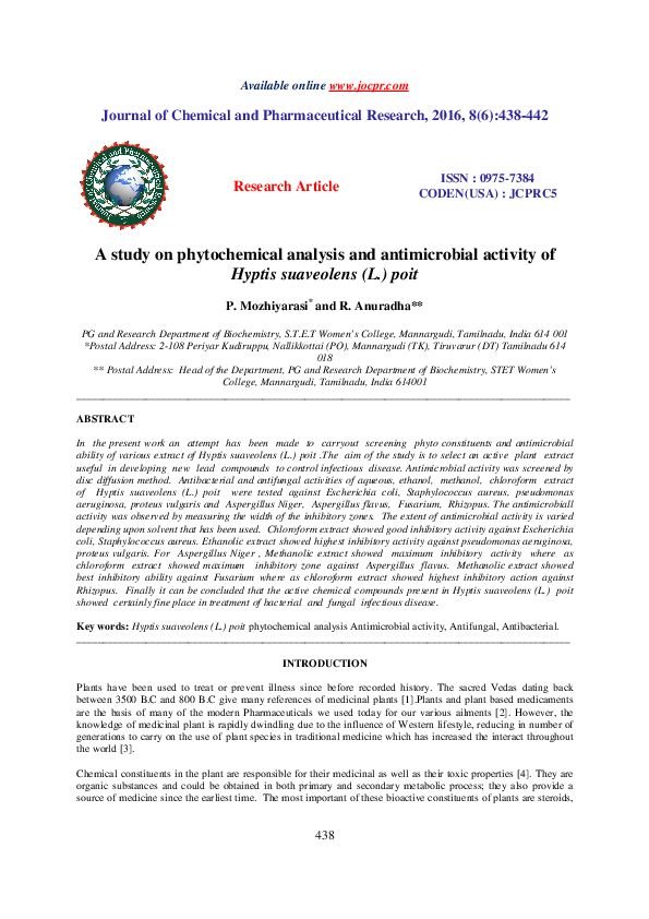 (PDF) A study on phytochemical analysis and antimicrobial activity of ...