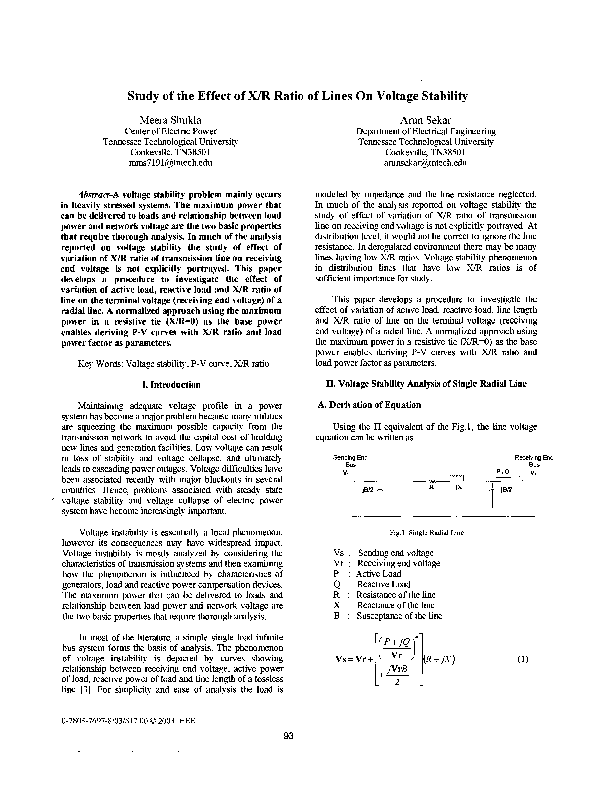 (PDF) Study of the Effect of X/R Ratio of Lines On Voltage Stability