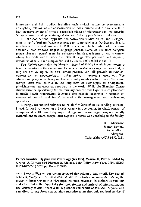 PDF) Patty's industrial hygiene and toxicology (4th Edn), volume ...