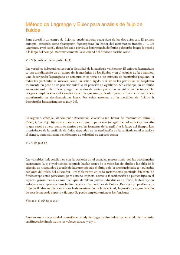 Método de Lagrange y Euler para analisis de flujo de fluidos