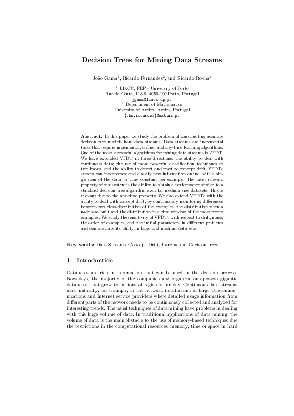 (PDF) Decision trees for mining data streams