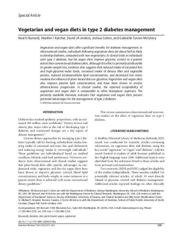(PDF) Vegetarian and vegan diets in type 2 diabetes management Gabrielle TurnerMcGrievy