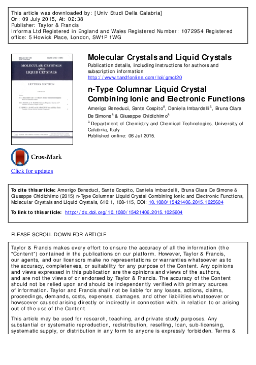 (PDF) n-Type Columnar Liquid Crystal Combining Ionic and Electronic ...