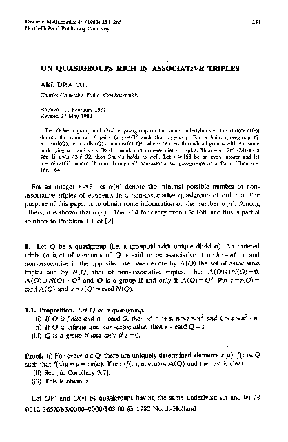 Pdf On Quasigroups Rich In Associative Triples Ales Drapal Academia Edu