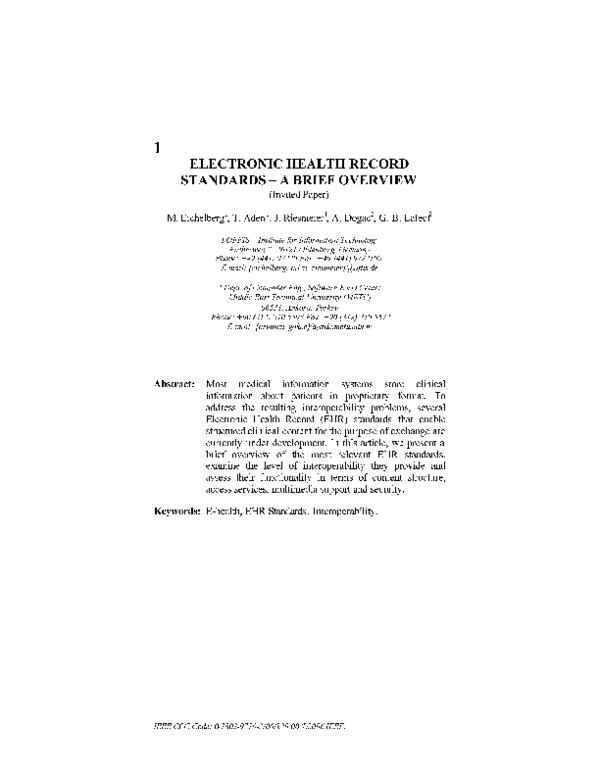 (PDF) Electronic Health Record Standards - A Brief Overview