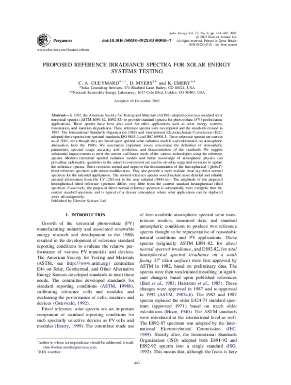 PDF) Proposed reference irradiance spectra for solar energy 