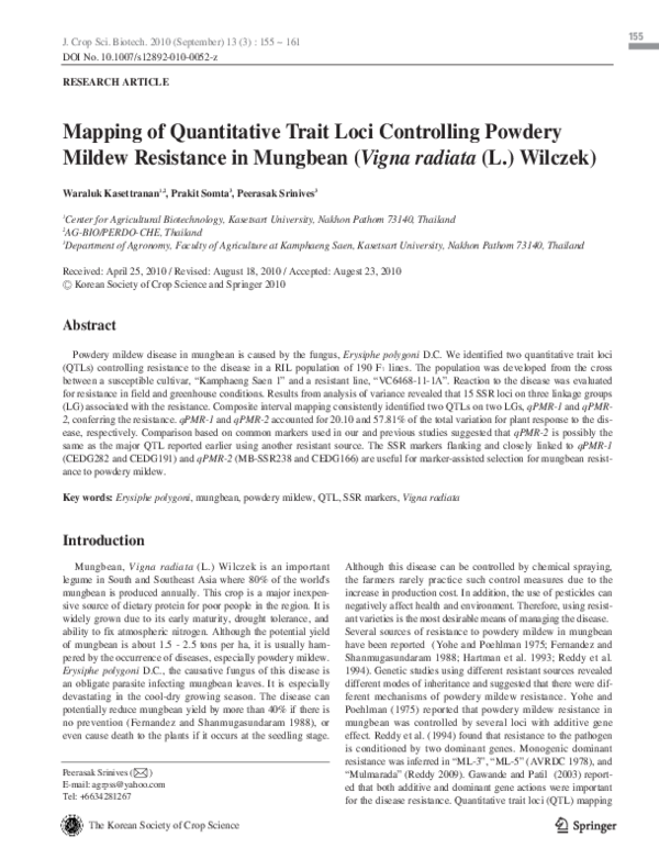 (PDF) Mapping of quantitative trait loci controlling powdery mildew ...