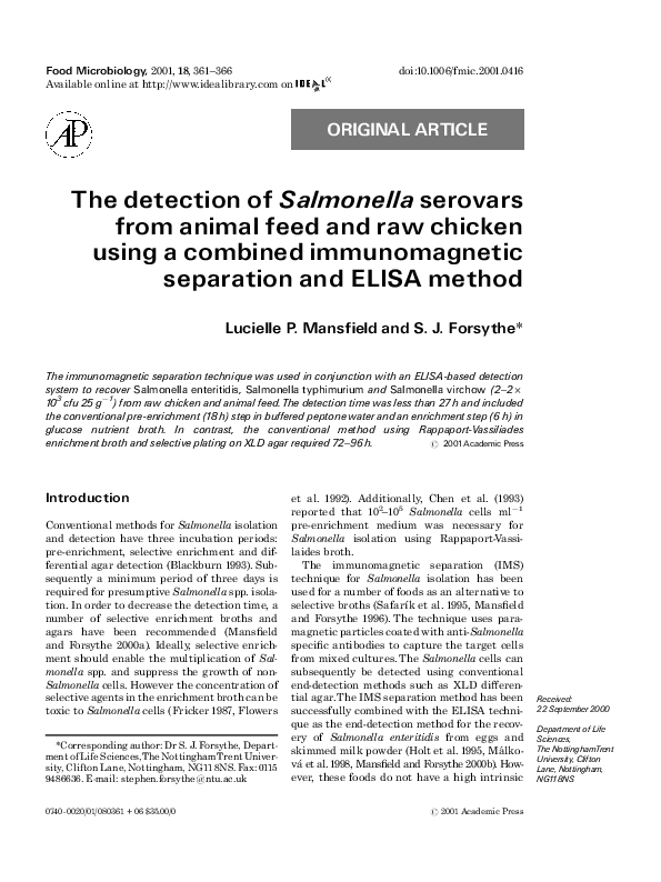 (PDF) The detection of Salmonella serovars from animal feed and raw ...
