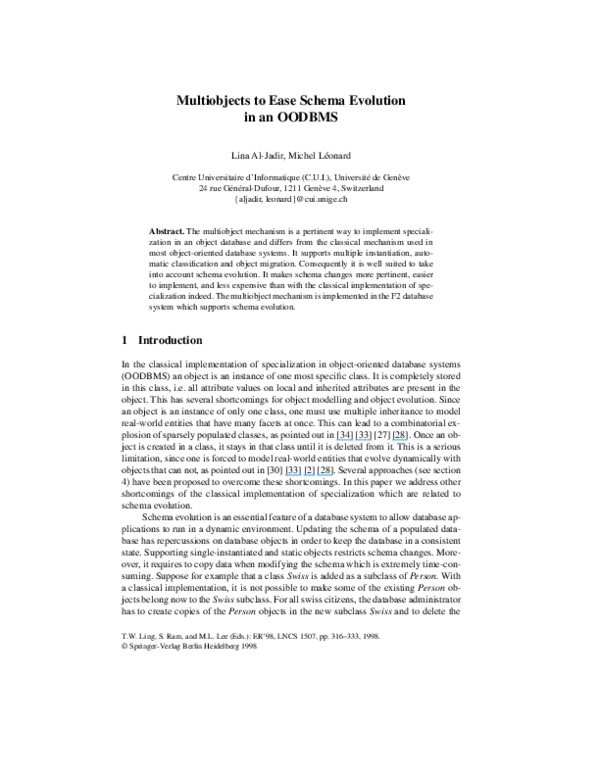 (PDF) Multiobjects to ease schema evolution in an OODBMS
